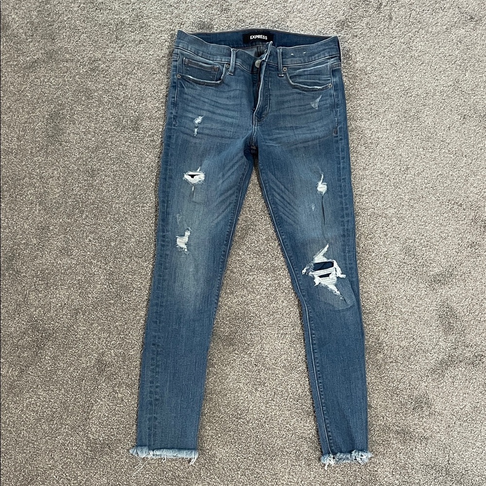 Express Women's Distressed Blue Skinny Jeans